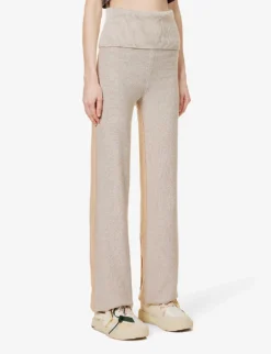 Diag Languid Brand-embossed Straight-leg High-rise Cotton-blend Knitted Trousers -Reiss Shop R04094003 BEIGEBEIGE ALT02