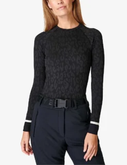 Sweaty Betty Leopard Jacquard Stretch-jersey Top -Reiss Shop R04094041 BLACKLEOPARDPAINT ALT02