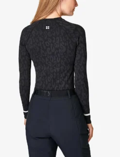 Sweaty Betty Leopard Jacquard Stretch-jersey Top -Reiss Shop R04094041 BLACKLEOPARDPAINT ALT03