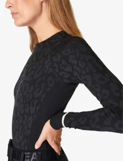 Sweaty Betty Leopard Jacquard Stretch-jersey Top -Reiss Shop R04094041 BLACKLEOPARDPAINT ALT04