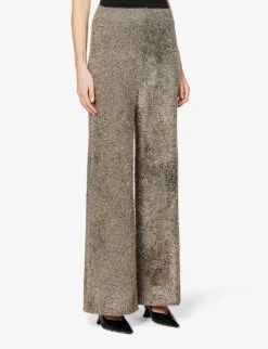Joseph Metallic Wide-leg High-rise Knitted Trousers -Reiss Shop R04095193 SILVER ALT02