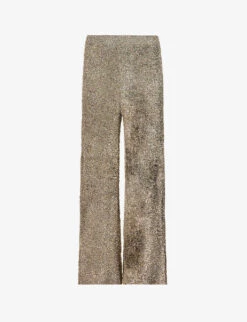 Joseph Metallic Wide-leg High-rise Knitted Trousers
