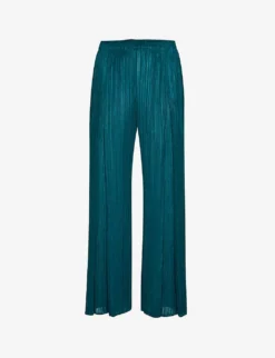 April Pleated Wide-leg Mid-rise Knitted Trousers