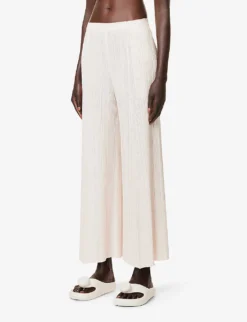 Mellow Pleated Wide-leg High-rise Knitted Trousers -Reiss Shop R04100464 06PINKWHITE ALT02