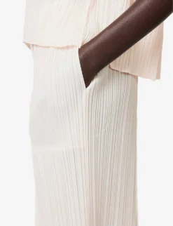 Mellow Pleated Wide-leg High-rise Knitted Trousers -Reiss Shop R04100464 06PINKWHITE ALT04