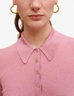 Maje Short-sleeved Stretch-woven Knitted Polo Shirt -Reiss Shop R04101529 ROSES ALT02