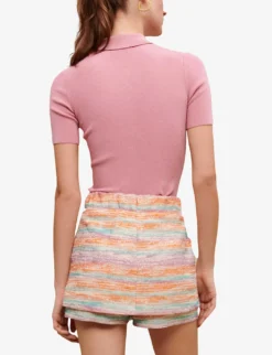 Maje Short-sleeved Stretch-woven Knitted Polo Shirt -Reiss Shop R04101529 ROSES ALT03