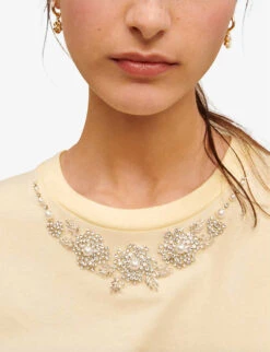 Maje Embellished-neckline Cotton-jersey T-shirt -Reiss Shop R04101721 JAUNESORANGES ALT04