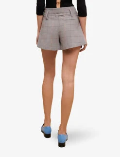 Maje Iarreau Checked Frilled Stretch-wool Blend Shorts -Reiss Shop R04101748 NOIRGRIS ALT03