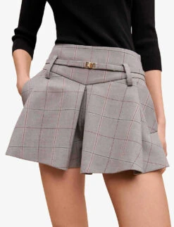 Maje Iarreau Checked Frilled Stretch-wool Blend Shorts -Reiss Shop R04101748 NOIRGRIS ALT04