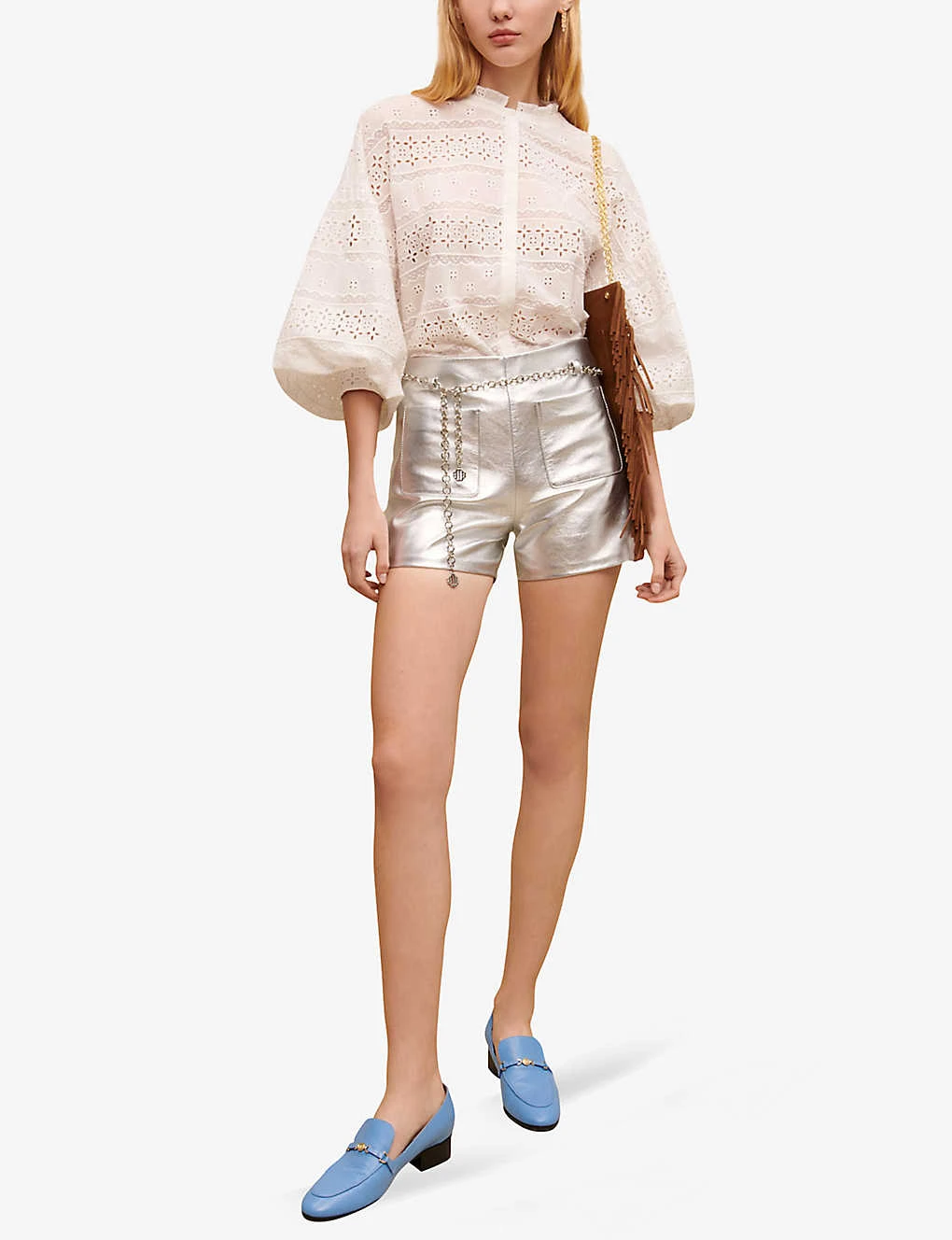 Maje Metallic Straight-cut Leather Shorts 2 Maje Metallic Straight-cut Leather Shorts - Image 2