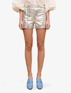 Maje Metallic Straight-cut Leather Shorts 7 Maje Metallic Straight-cut Leather Shorts -Reiss Shop R04101766 NOIRGRIS ALT02