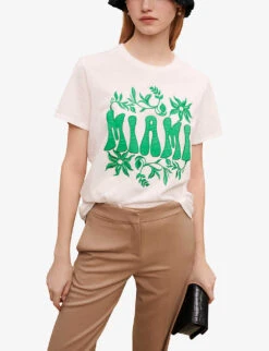 Maje Logo-embroidered Stretch-cotton T-shirt -Reiss Shop R04101950 BLANC ALT02