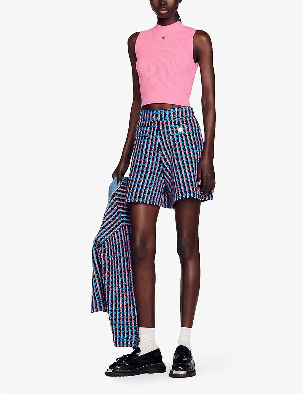 Sandro Checked Stretch-tweed Shorts 2 Sandro Checked Stretch-tweed Shorts - Image 2