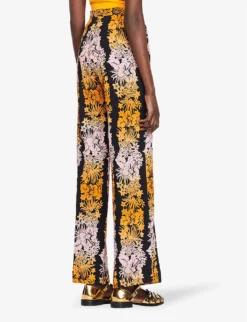 Sandro Patti Floral-print Wide-leg High-rise Cotton-blend Trousers -Reiss Shop R04102441 NOIRGRIS ALT03