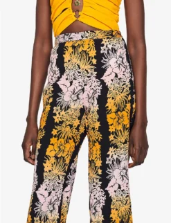 Sandro Patti Floral-print Wide-leg High-rise Cotton-blend Trousers -Reiss Shop R04102441 NOIRGRIS ALT04