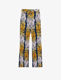 Sandro Patti Floral-print Wide-leg High-rise Cotton-blend Trousers