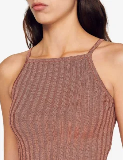 Sandro Laos Metallic Cropped Stretch-knit Top -Reiss Shop R04102494 BRUNS ALT04
