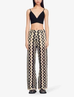 Sandro Geometric-print Straight-leg Mid-rise Cotton-blend Trousers 8 Sandro Geometric-print Straight-leg Mid-rise Cotton-blend Trousers -Reiss Shop R04102684 NOIRGRIS ALT02