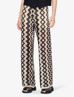 Sandro Geometric-print Straight-leg Mid-rise Cotton-blend Trousers 10 Sandro Geometric-print Straight-leg Mid-rise Cotton-blend Trousers -Reiss Shop R04102684 NOIRGRIS ALT04