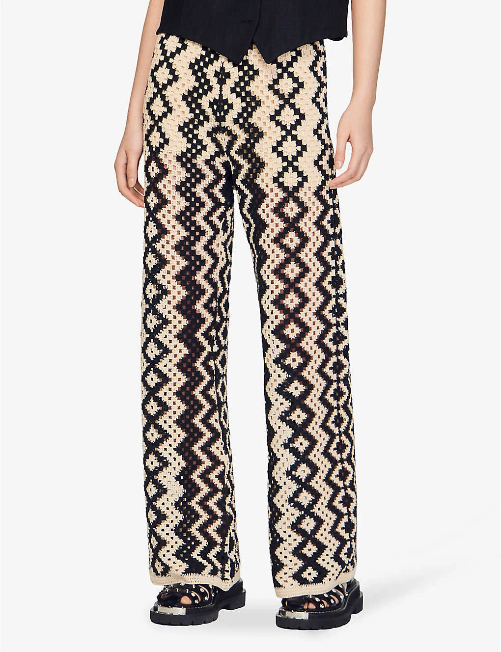 Sandro Geometric-print Straight-leg Mid-rise Cotton-blend Trousers 5 Sandro Geometric-print Straight-leg Mid-rise Cotton-blend Trousers - Image 5