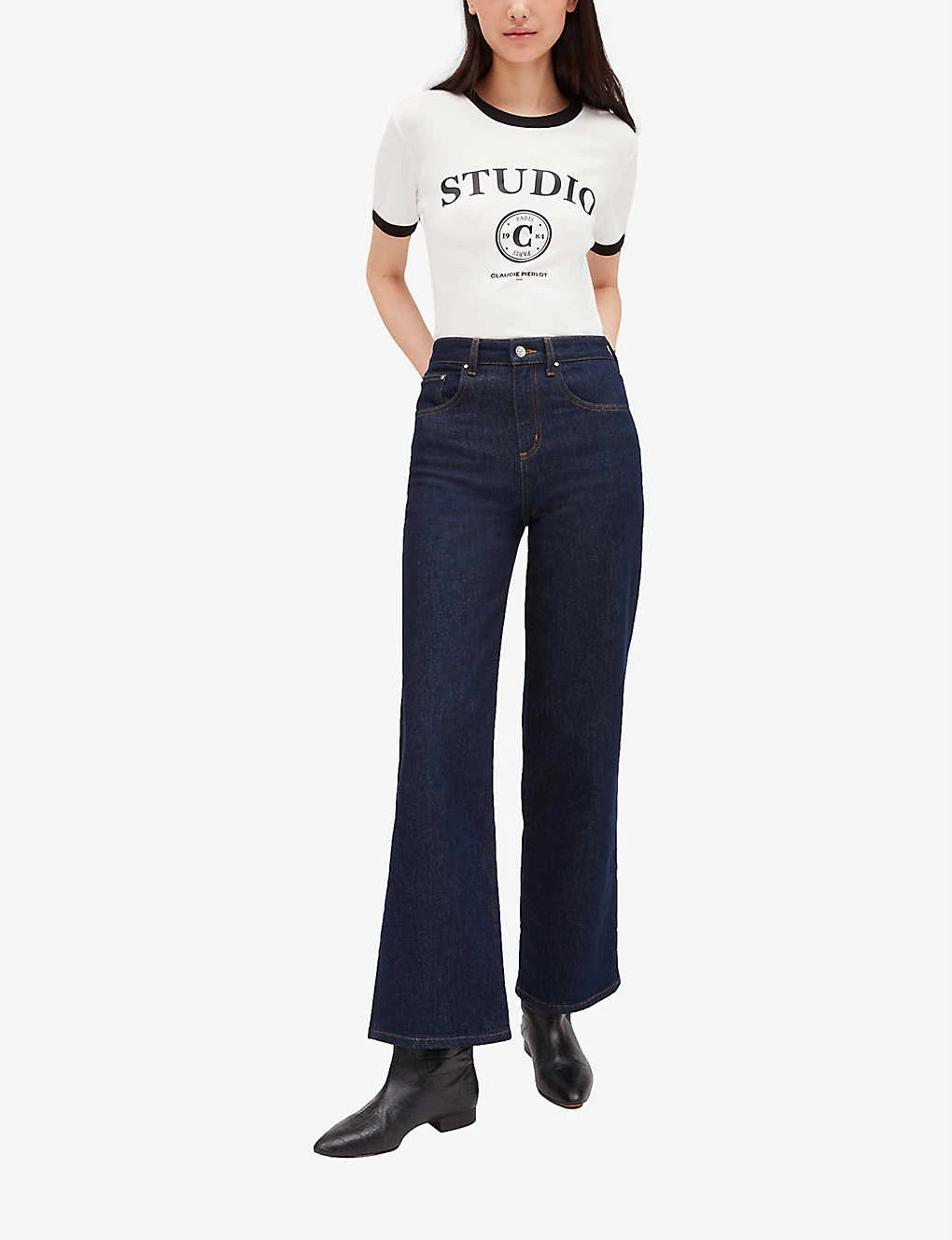 CLAUDIE PIERLOT Logo-print Cotton-blend T-shirt 2 CLAUDIE PIERLOT Logo-print Cotton-blend T-shirt - Image 2