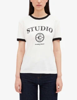 CLAUDIE PIERLOT Logo-print Cotton-blend T-shirt 7 CLAUDIE PIERLOT Logo-print Cotton-blend T-shirt -Reiss Shop R04103285 NATURELS ALT02