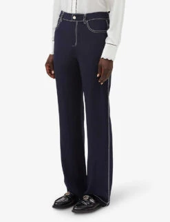CLAUDIE PIERLOT Palinosoie Contrast Topstitch Silk Trousers -Reiss Shop R04103338 BLEUS ALT02