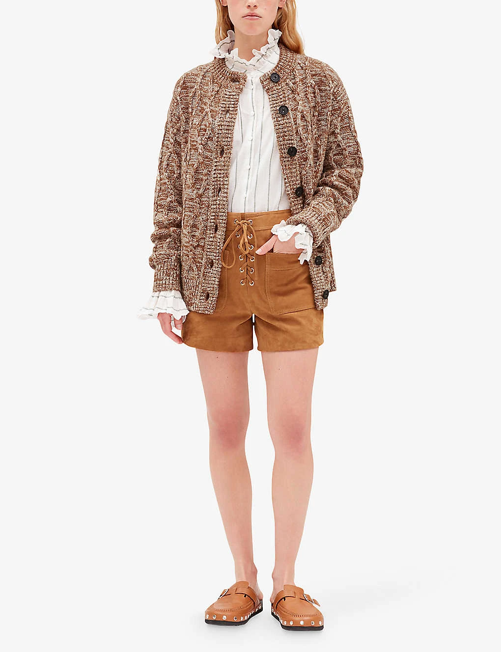 CLAUDIE PIERLOT Chris Lace-fastening Patch-pocket Suede Shorts 2 CLAUDIE PIERLOT Chris Lace-fastening Patch-pocket Suede Shorts - Image 2