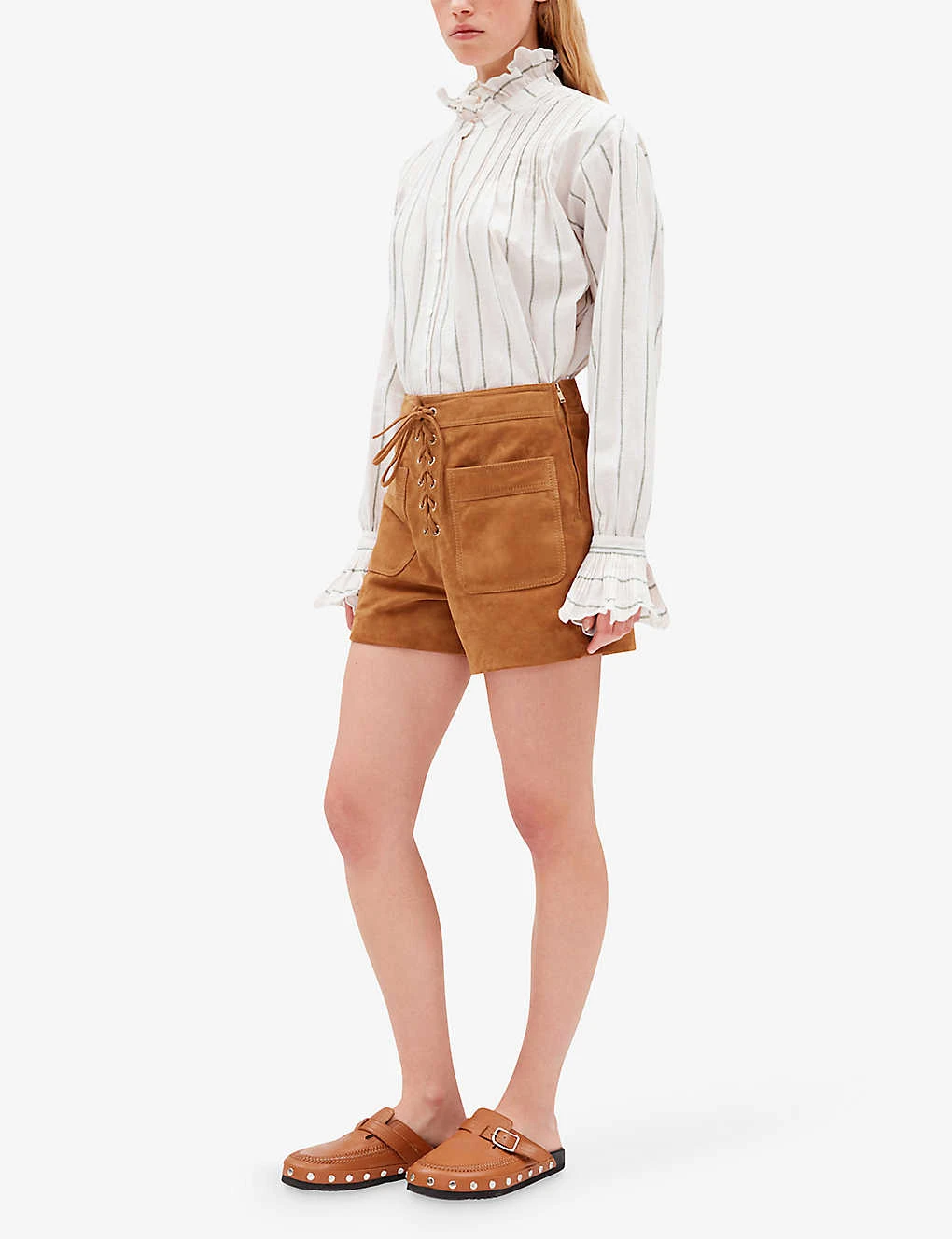 CLAUDIE PIERLOT Chris Lace-fastening Patch-pocket Suede Shorts 3 CLAUDIE PIERLOT Chris Lace-fastening Patch-pocket Suede Shorts - Image 3
