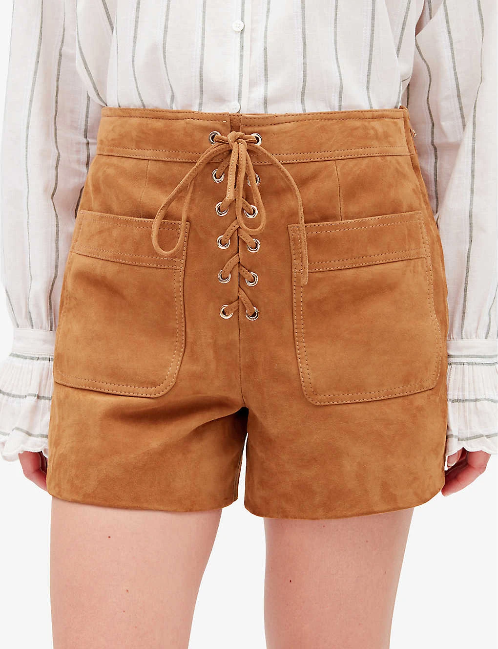 CLAUDIE PIERLOT Chris Lace-fastening Patch-pocket Suede Shorts 5 CLAUDIE PIERLOT Chris Lace-fastening Patch-pocket Suede Shorts - Image 5