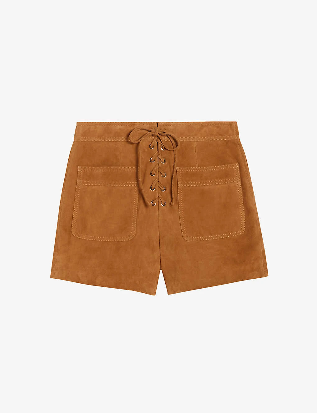 CLAUDIE PIERLOT Chris Lace-fastening Patch-pocket Suede Shorts 1 CLAUDIE PIERLOT Chris Lace-fastening Patch-pocket Suede Shorts