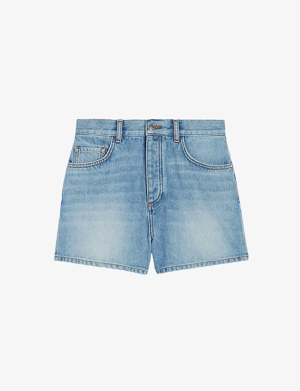 CLAUDIE PIERLOT Earthblue Mid-rise Five-pocket Denim Shorts 1 CLAUDIE PIERLOT Earthblue Mid-rise Five-pocket Denim Shorts