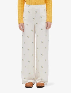CLAUDIE PIERLOT Mimosa Floral-embroidered Wide-leg Mid-rise Woven Trousers 7 CLAUDIE PIERLOT Mimosa Floral-embroidered Wide-leg Mid-rise Woven Trousers -Reiss Shop R04103436 DIVERS ALT02