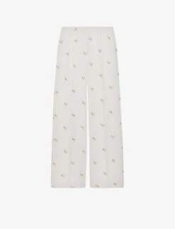 CLAUDIE PIERLOT Mimosa Floral-embroidered Wide-leg Mid-rise Woven Trousers