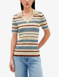 CLAUDIE PIERLOT Stripe-embellished Stretch-woven Polo Shirt -Reiss Shop R04103447 DIVERS ALT02