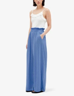 CLAUDIE PIERLOT Crystal-embellished Wide-leg High-rise Woven Trousers -Reiss Shop R04103488 BLEUS ALT02