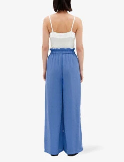 CLAUDIE PIERLOT Crystal-embellished Wide-leg High-rise Woven Trousers -Reiss Shop R04103488 BLEUS ALT03