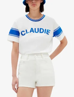 CLAUDIE PIERLOT Themus Logo-print Striped Cotton-jersey T-shirt -Reiss Shop R04103504 NATURELS ALT04