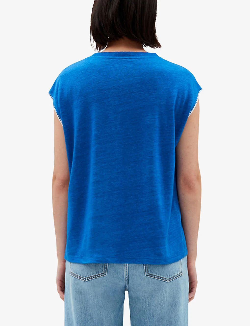 CLAUDIE PIERLOT Contrast Embroidered-trim Linen T-shirt 4 CLAUDIE PIERLOT Contrast Embroidered-trim Linen T-shirt - Image 4