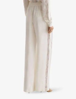 Reiss Rowan Lace-insert Wide-leg Woven Trousers -Reiss Shop R04103874 CREAM ALT03