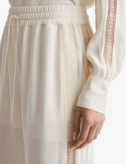 Reiss Rowan Lace-insert Wide-leg Woven Trousers -Reiss Shop R04103874 CREAM ALT04