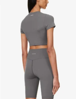 Fitted Cropped Stretch-woven T-shirt 8 Fitted Cropped Stretch-woven T-shirt -Reiss Shop R04104648 DARKGREY ALT03