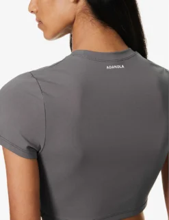 Fitted Cropped Stretch-woven T-shirt 9 Fitted Cropped Stretch-woven T-shirt -Reiss Shop R04104648 DARKGREY ALT04