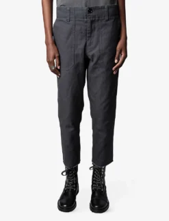 Zadig & Voltaire Embroidered Cropped Straight Mid-rise Cotton Trousers -Reiss Shop R04105484 GREYDENIM ALT02