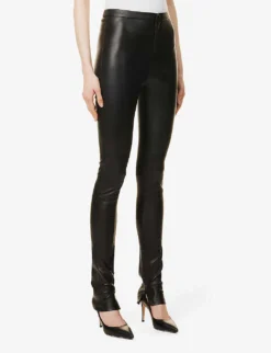 High-rise Zipped-hem Leather Leggings -Reiss Shop R04106313 BLACK ALT02