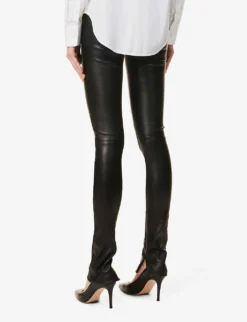 High-rise Zipped-hem Leather Leggings -Reiss Shop R04106313 BLACK ALT03