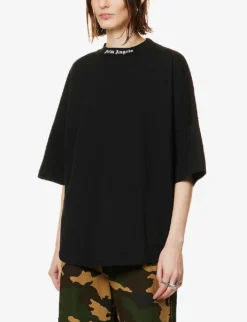 Palm Angels Oversized Logo-print Cotton-jersey T-shirt -Reiss Shop R04107184 BLACKWHITE ALT02