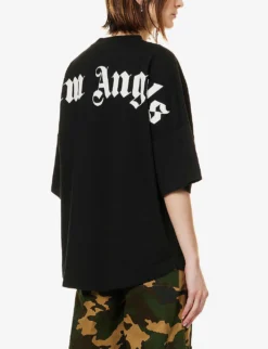 Palm Angels Oversized Logo-print Cotton-jersey T-shirt -Reiss Shop R04107184 BLACKWHITE ALT03