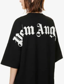 Palm Angels Oversized Logo-print Cotton-jersey T-shirt -Reiss Shop R04107184 BLACKWHITE ALT04